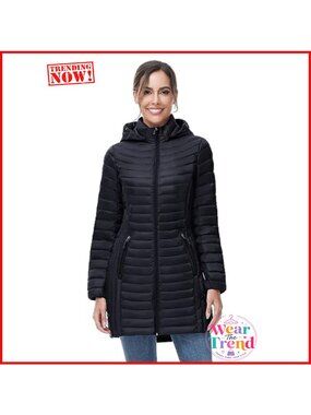 Ultra Light Down Packable Puffer Jacket Hooded Mid Length Winter Coat